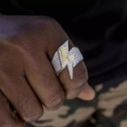 Iced Out Lightning Bolt Ring Cubic Zirconia — Two-Tone