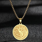 QIMING Dainty Saint George Pendant Necklace For Men Stainless Steel Warrior St. George's Dragon Medallion Mythology