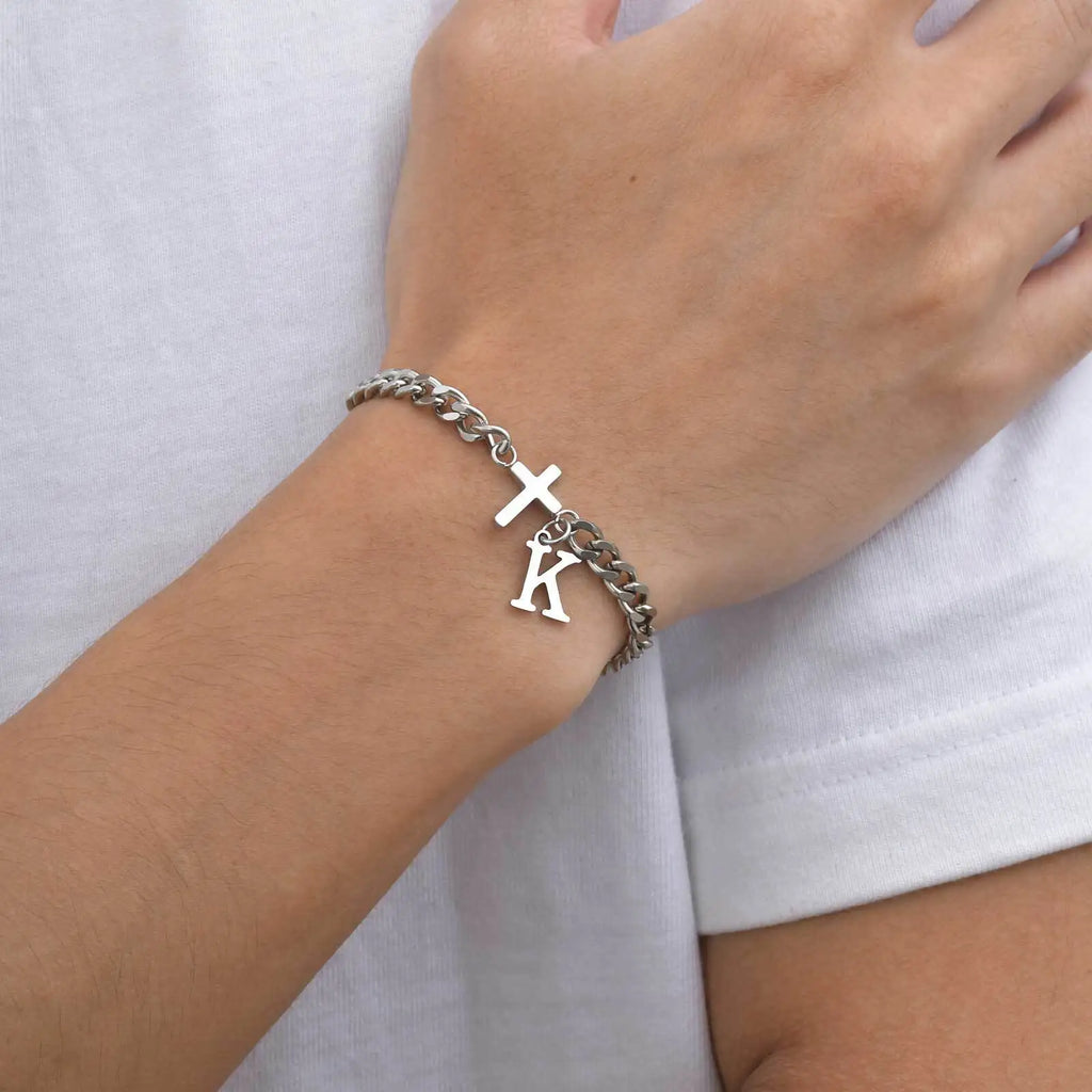 Cross Letter Chain Bracelet — Stainless Steel