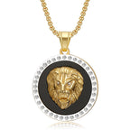 Iced Out Lion Head Round Pendant — Gold