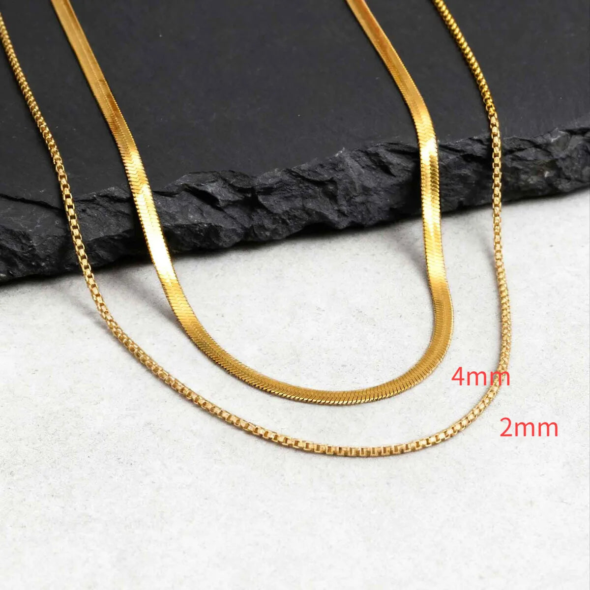 Two-Tone Snake Box Chain Necklace — Stainless Steel