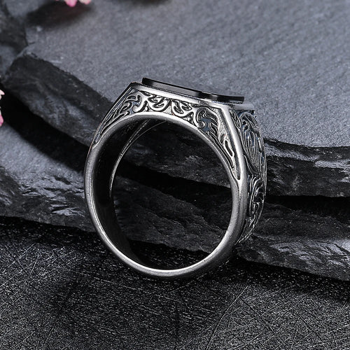 925 Sterling Silver Black Agate Vintage Ring 12x14mm