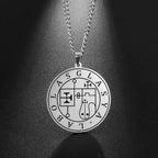 LIKGREAT Stainless Steel Lesser Key of King Solomon Occult Sigil 72 Demon Medalion Necklace for Men Women Pagan
