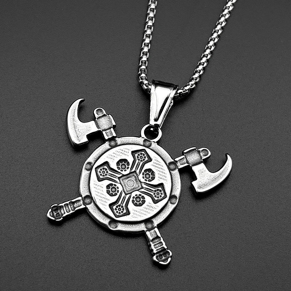 Cross Valknut Steel Pendant Viking Axes Shield