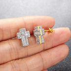 Iced Out Cross Stud Earrings — Gold
