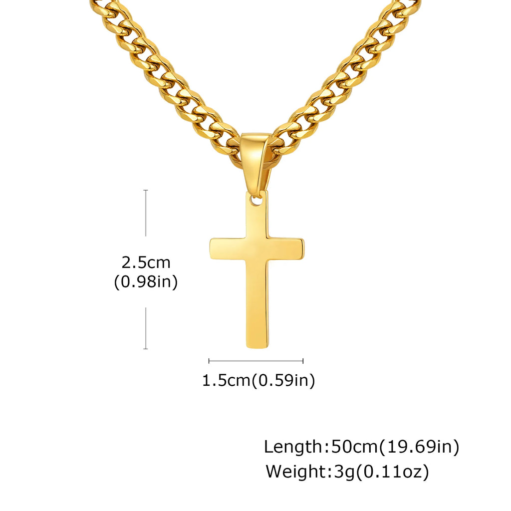 High Quality Cross Necklace for Men Boys,Stainless Steel Pendant with 5MM Cuban Chan,Classic Simple Jewelry Gift