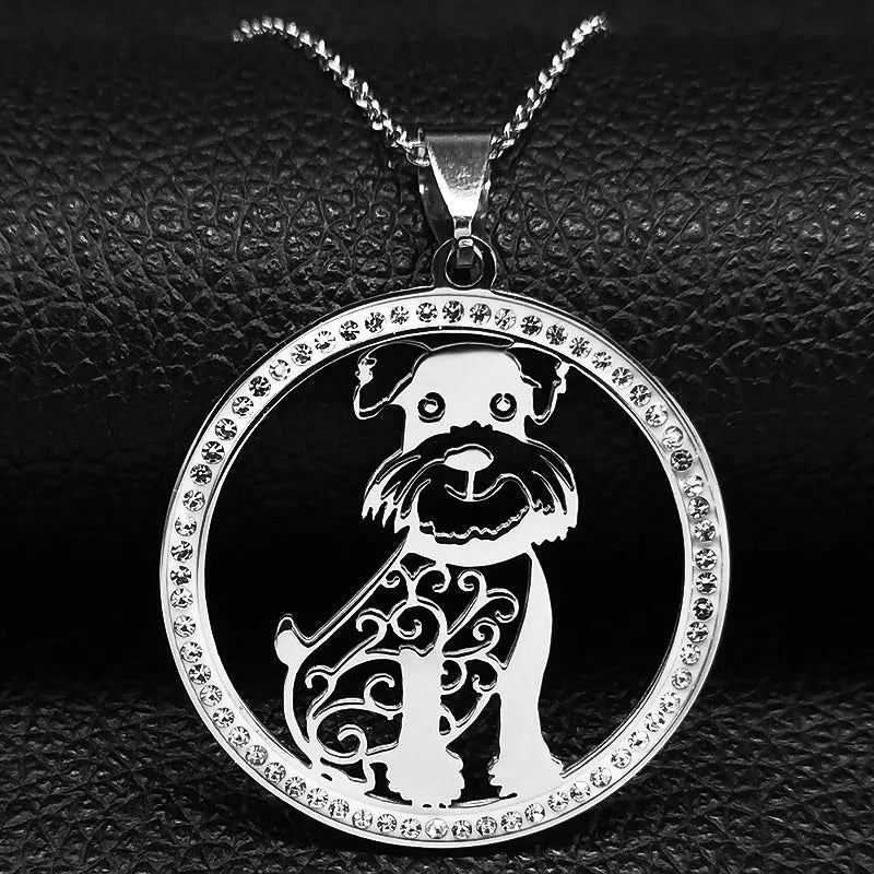 Iced Out Schnauzer Dog Pendant — Silver