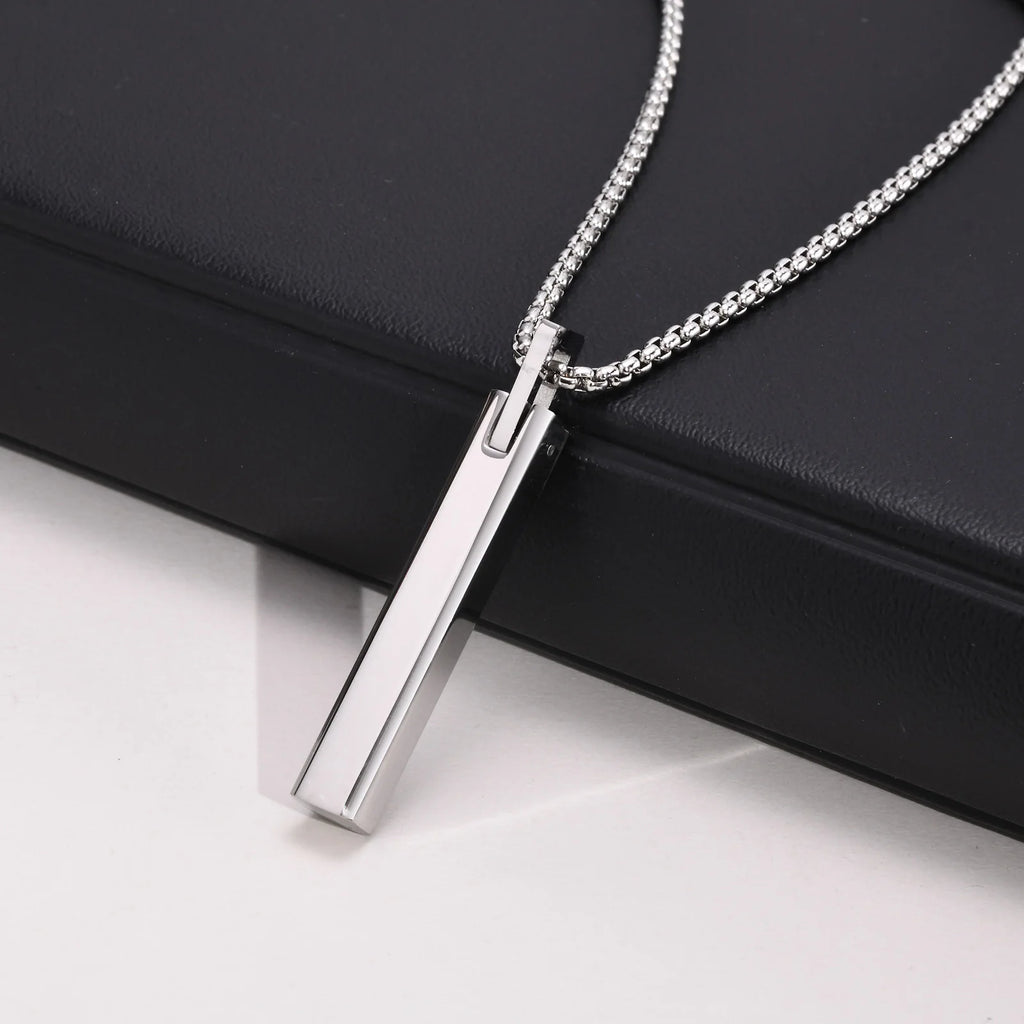 Vertical Bar Box Chain Pendant — Stainless