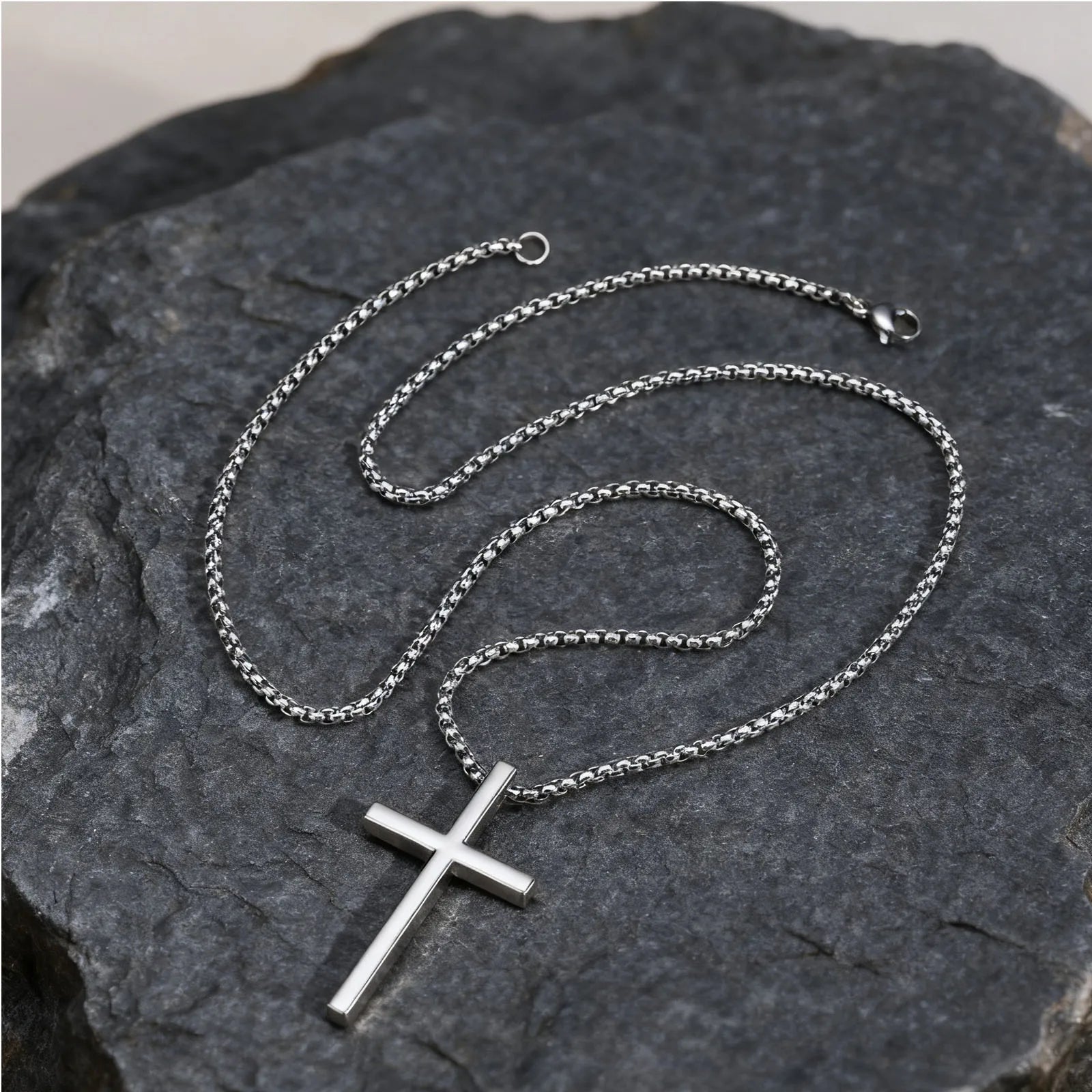 Stainless Steel Cross Necklace for Men Boys,Silver Color Plain Cross Pendant Collar,Hiphop Classic Punk Jewelry Gift