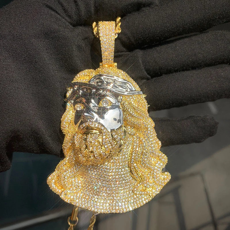 Hip Hop 5A+ Cubic Zirconic Paved Bling Iced Out JESUS PIECE Pendants Necklace Men Rapper Jewelry Rose Gold Silver Color