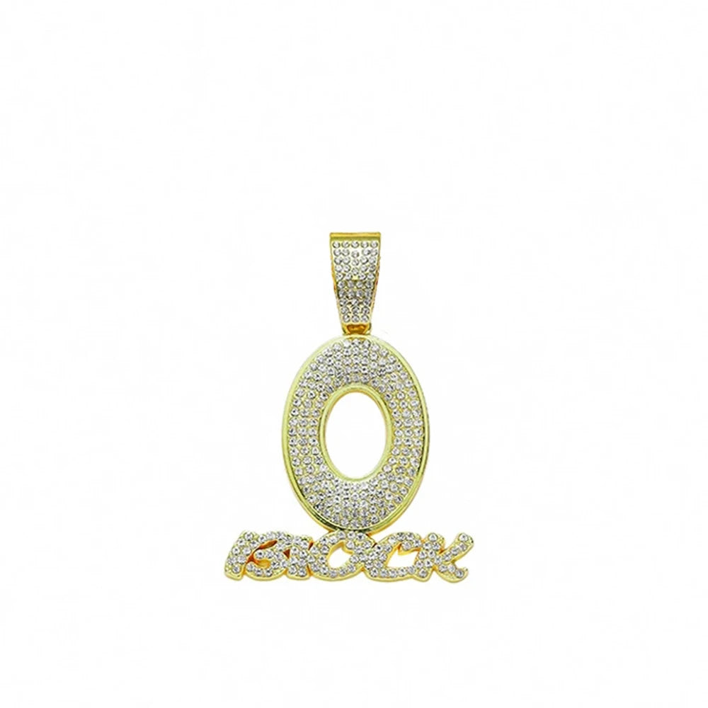 Trendy Hip Hop Letter Charm Letter O Block Pendant Necklace For Women Men Bling Iced Out Cuban Chain Necklaces Charm
