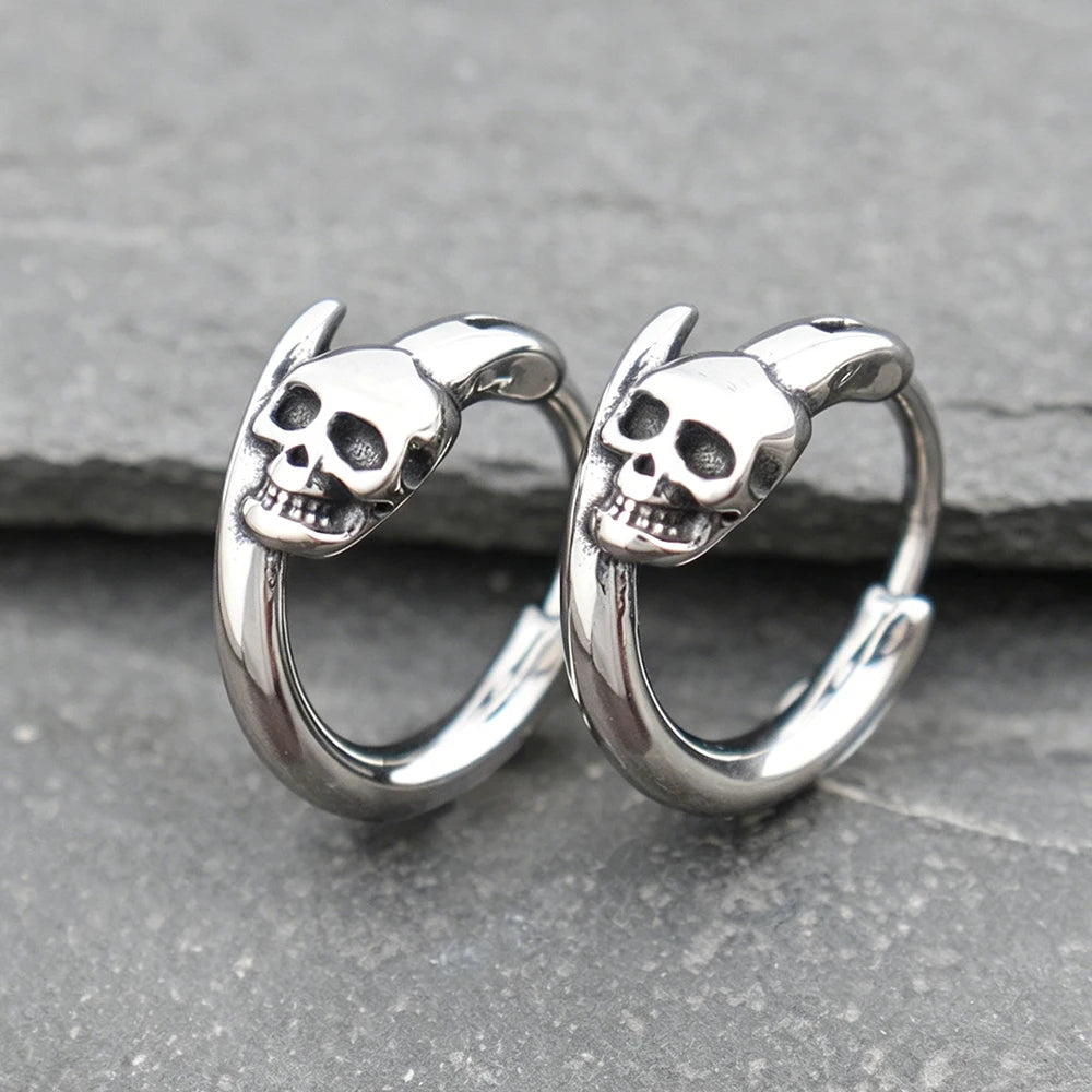 Skull Hoop Earrings Punk Party Men Women — 316L Stainless Steel