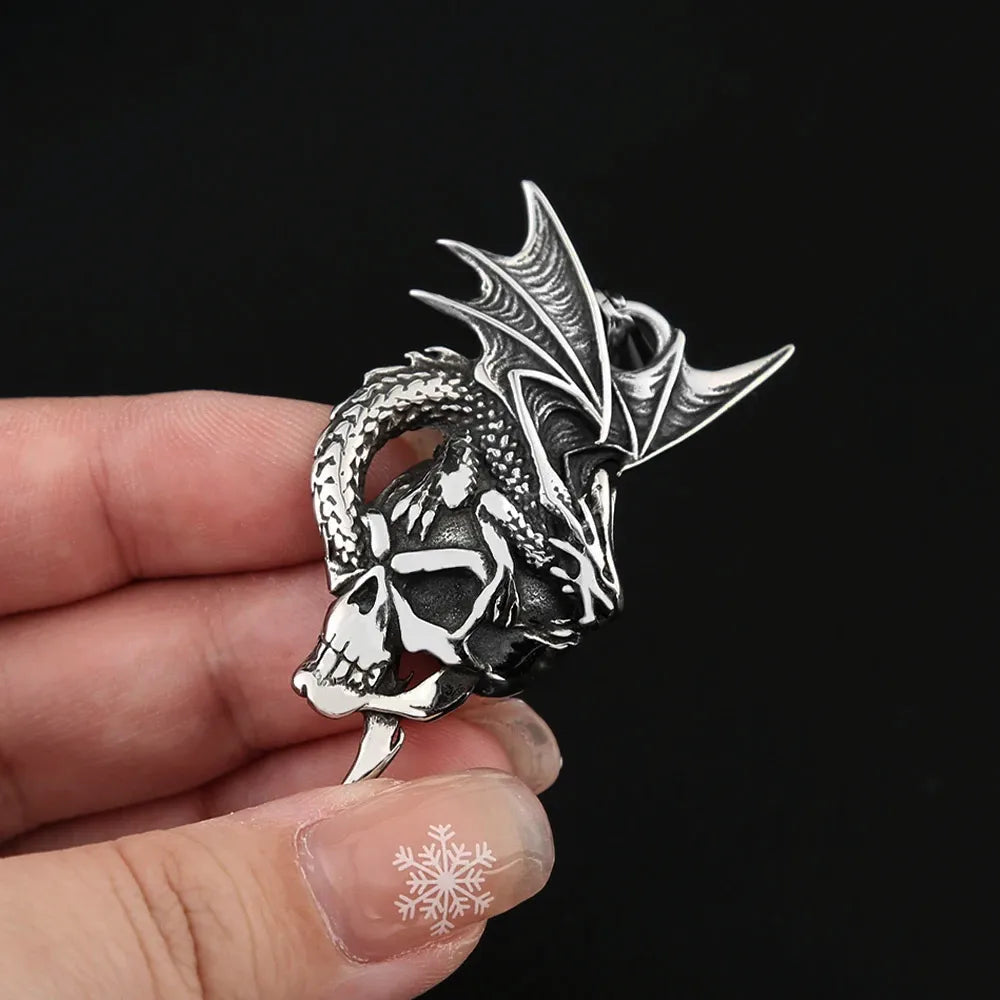 Dragon Skull Winged Pendant — Stainless Steel