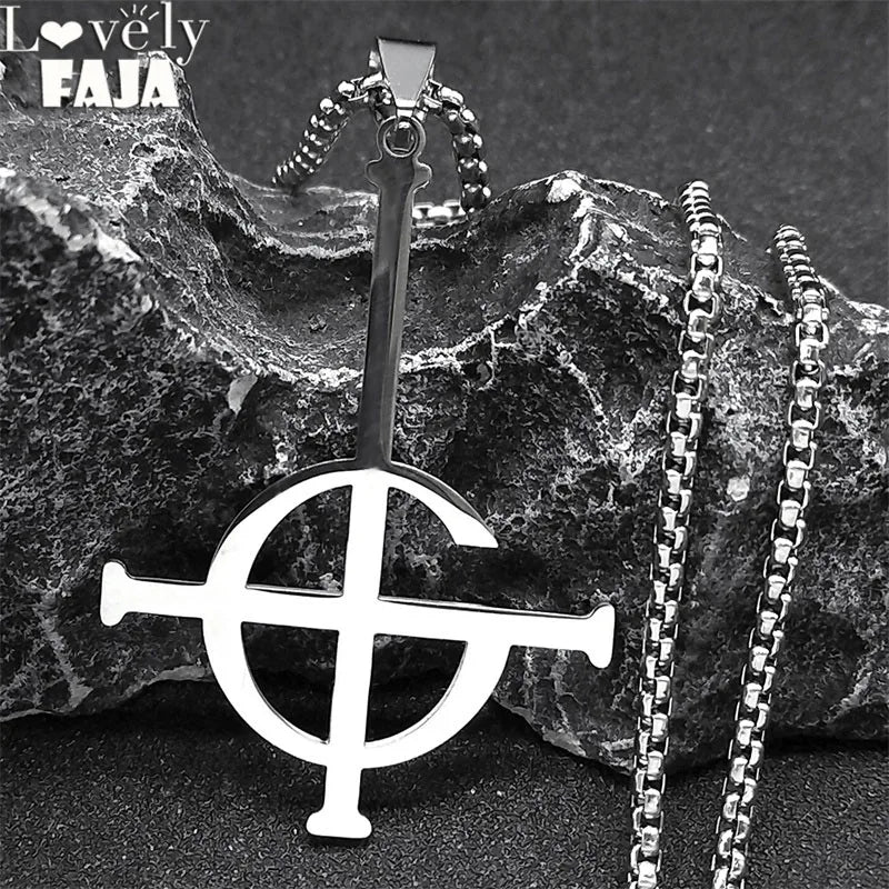 Cross Ghost Band Chain Necklace — Stainless Steel