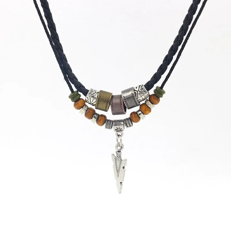 Collana Uomo Artificial Leather Rope Beaded Necklace Men Collier Homme Arrow Pendant Necklace For Men Jewelry Collar