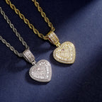 Gold Iced Out Heart Pendant Rope Chain Necklace