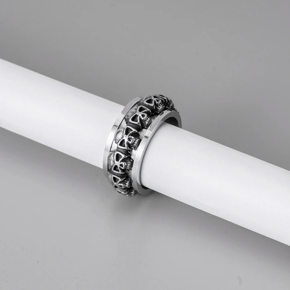 High Quality Gothic Punk Stainless Steel Skull Rings Personality Western Vintage Rotatable Ring For Fashion Men Jewelry