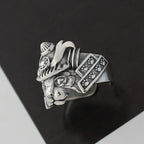 Gothic Samurai Cat Open Ring, Silver-Tone — Zinc Alloy