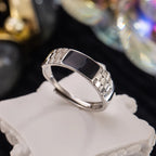 Silver Ring Drop Glue Checkerboard Men's Retro Ring Fashion Simple Birthday Party Wedding Anniversary Jewelry Gift