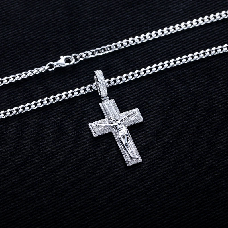 Iced Out Jesus Cross Pendant — 925 Silver