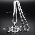 Wicca Triple Moon Pendant — Silver Stainless