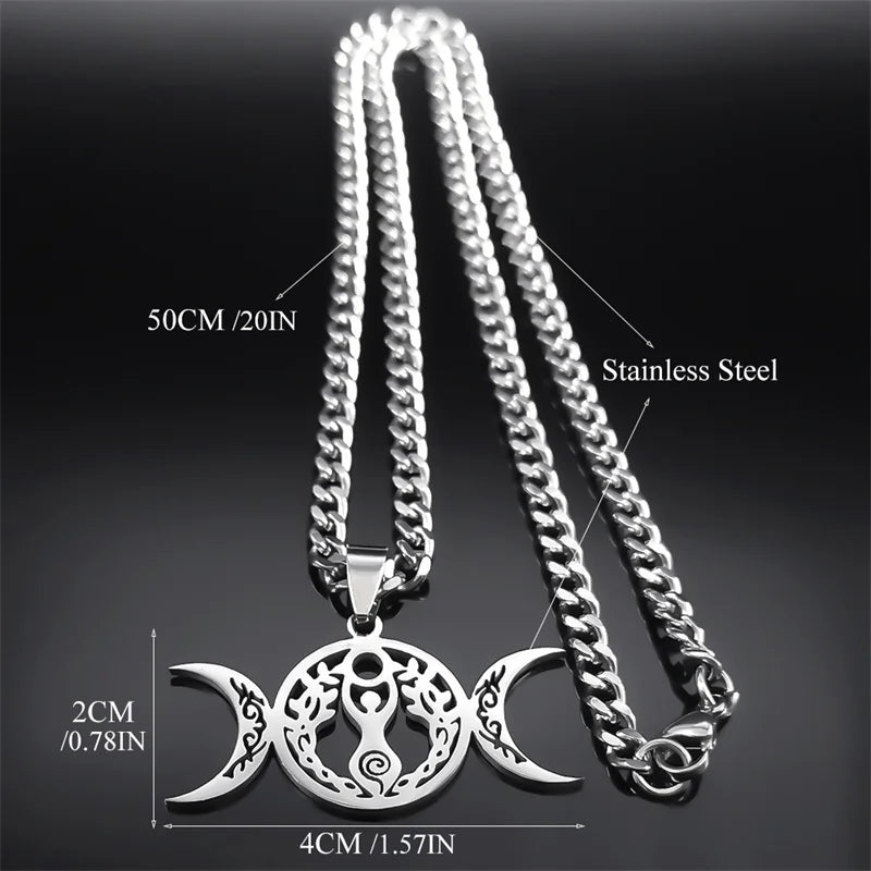 Wicca Triple Moon Pendant — Silver Stainless