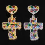 Cross Pendant Necklace Iced Out Multi-Color CZ
