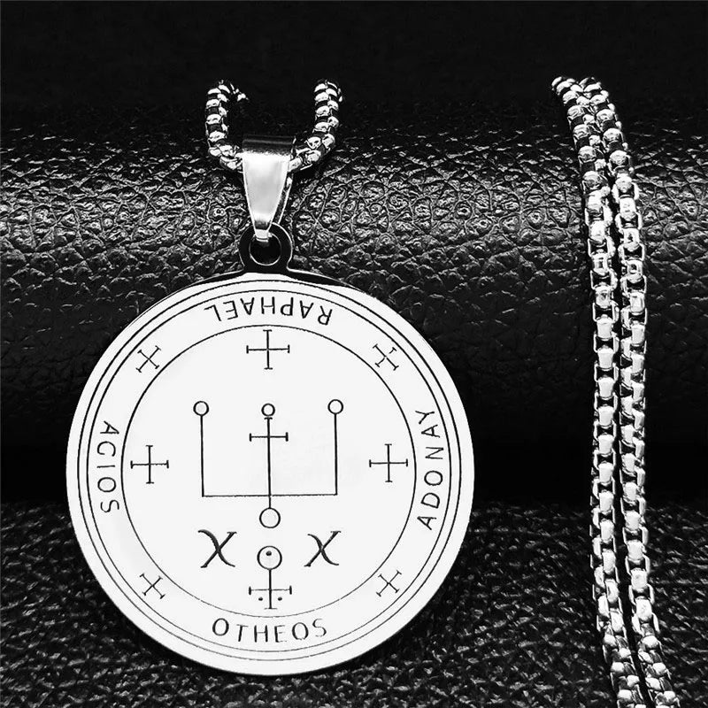 Angel Raziel Silver Pendant Necklace — Stainless Steel
