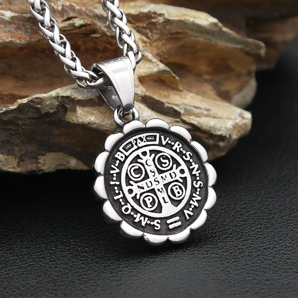 Cross Saint Benedict Steel Pendant Vintage Catholic
