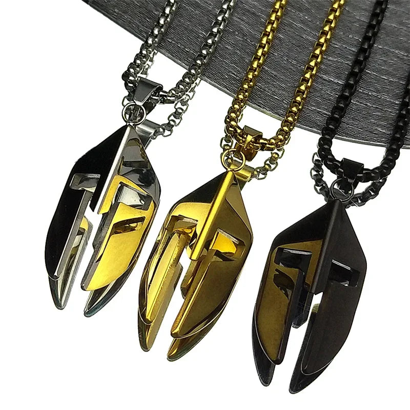 Vintage Ares Spartan Warrior Helmet Pendant Necklace for Women Men Stainless Steel Ancient Greek Spartan Mask Hip Hop
