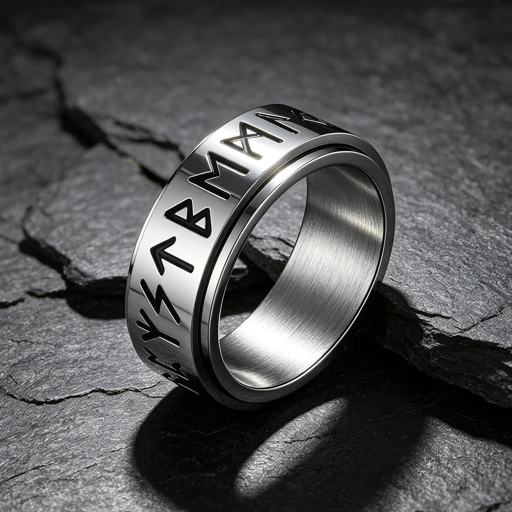Nordic Viking Odin Rune Spinner Ring — Stainless Steel