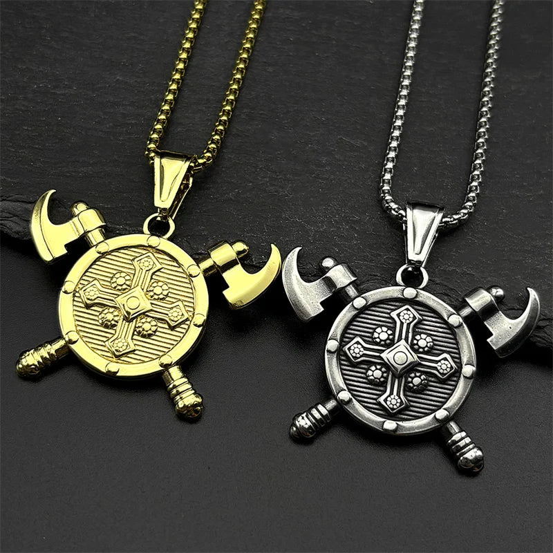 Cross Valknut Steel Pendant Viking Axes Shield