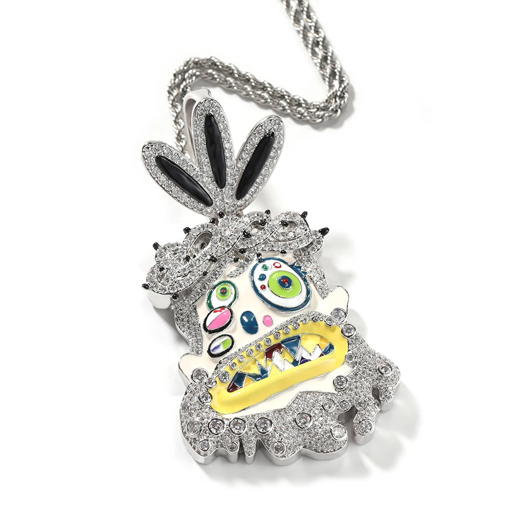 THE BLING KING Travis Scott Hip Hop Anime Enamel Funny Ghost Pendant Necklace Rap Jewelry Colorful Face With Full Cubic Zircon