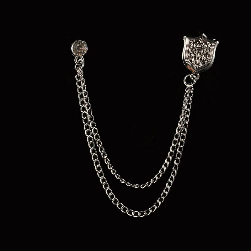 Vintage Double Chain Tassel Brooch — Lapel Pin Suit Badge