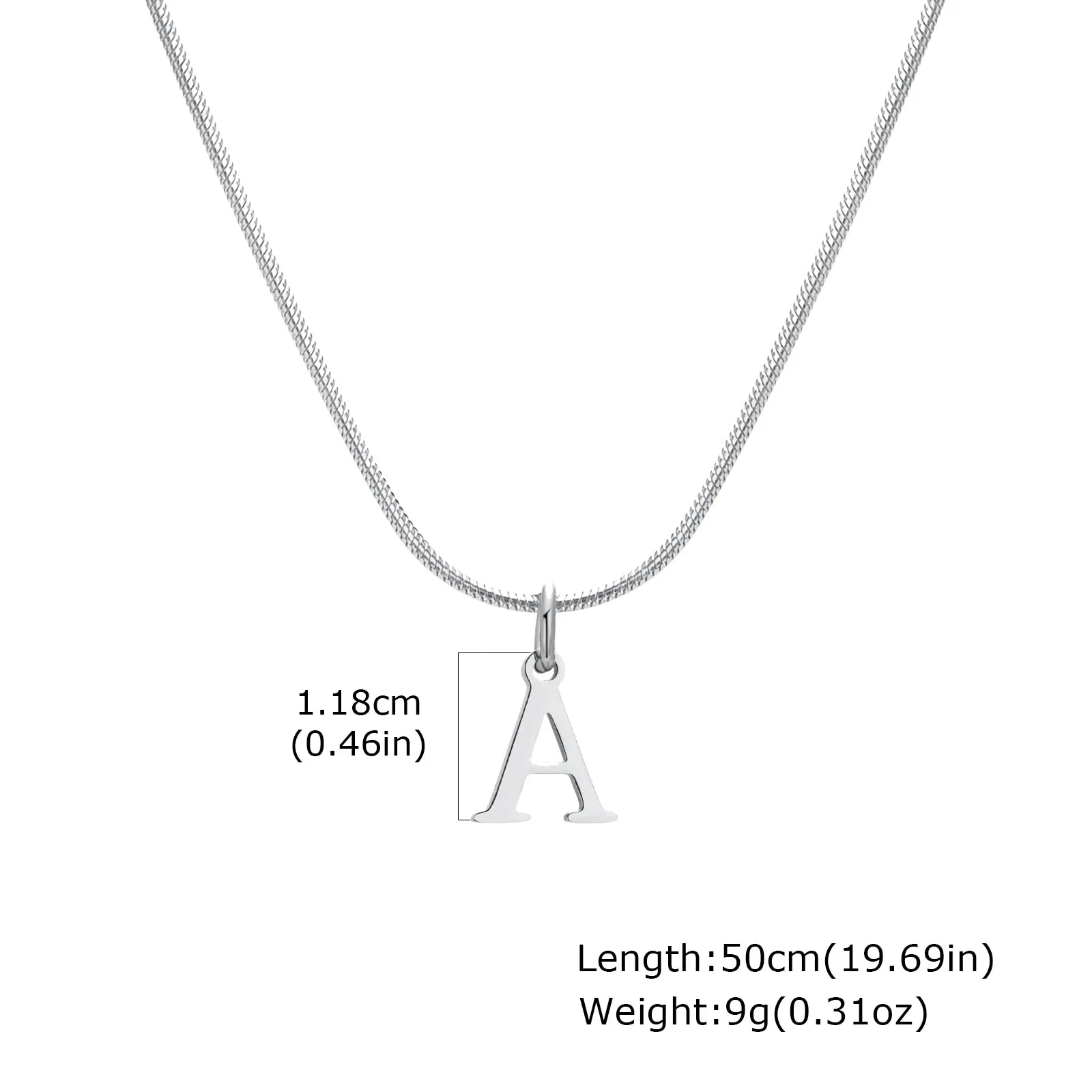 Minimalist Initials Necklace for Men,Stainless Steel Alphabet A-Z 26 Letter Collar,50/55/60CM Silver Color Thin Snake Chain