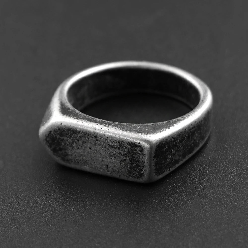 Vintage Polished Square Signet Ring — Stainless Steel