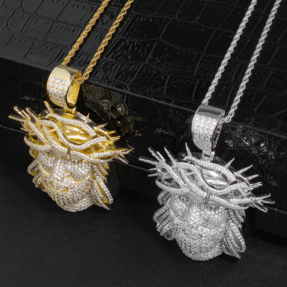 Silver Cross Jesus Pendant Necklace Iced Out