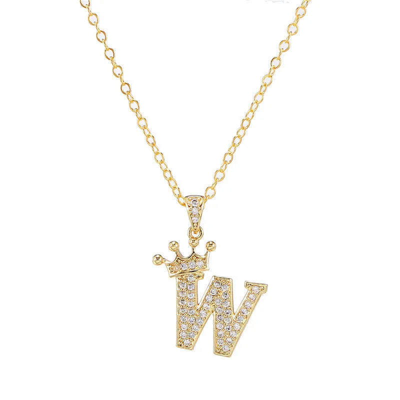 Crown Initial Letter Pendant Necklace — Copper