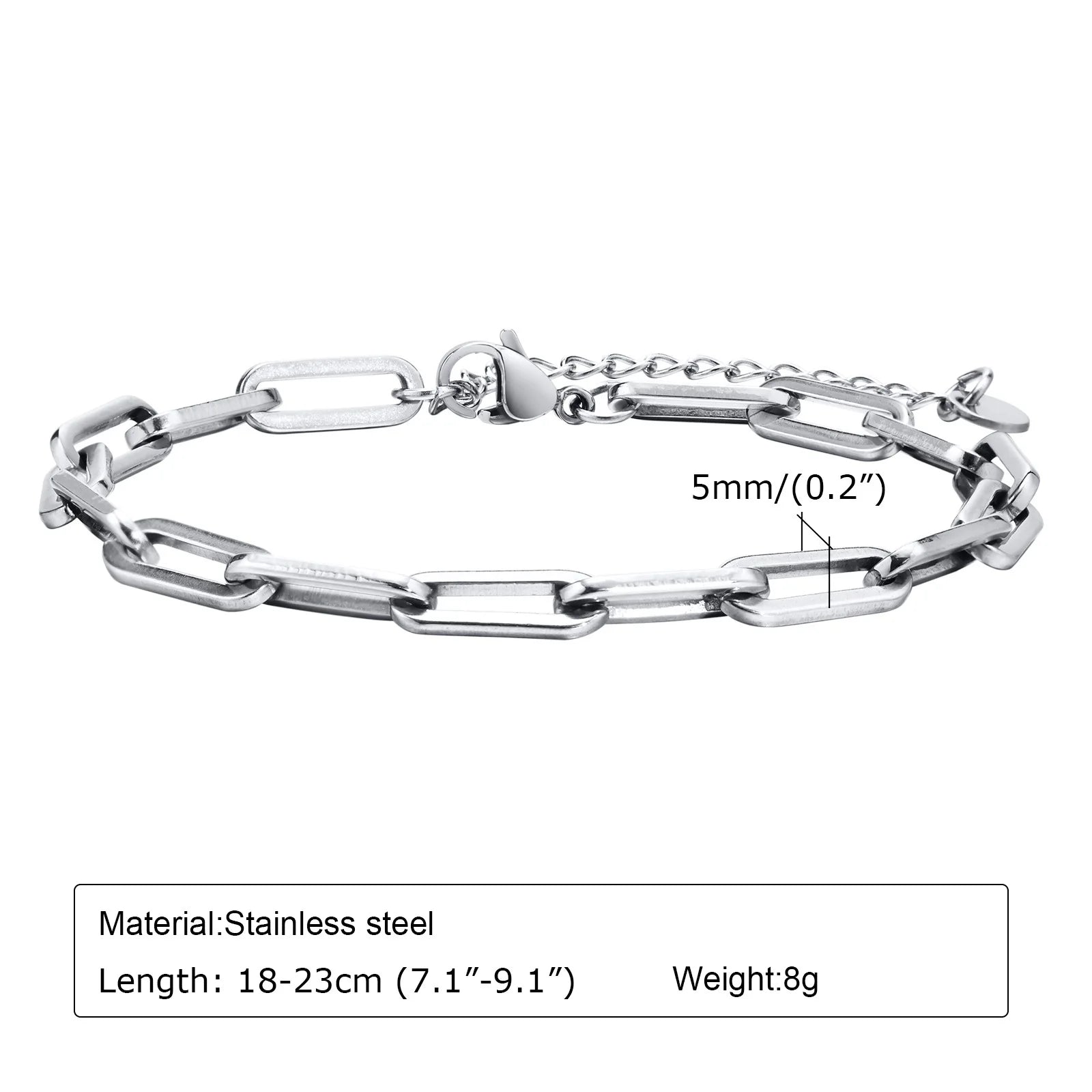 Paperclip Chain Bracelet 5mm — Stainless