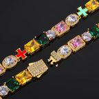 Cross Iced Out Gemstone Bracelet Stainless Steel