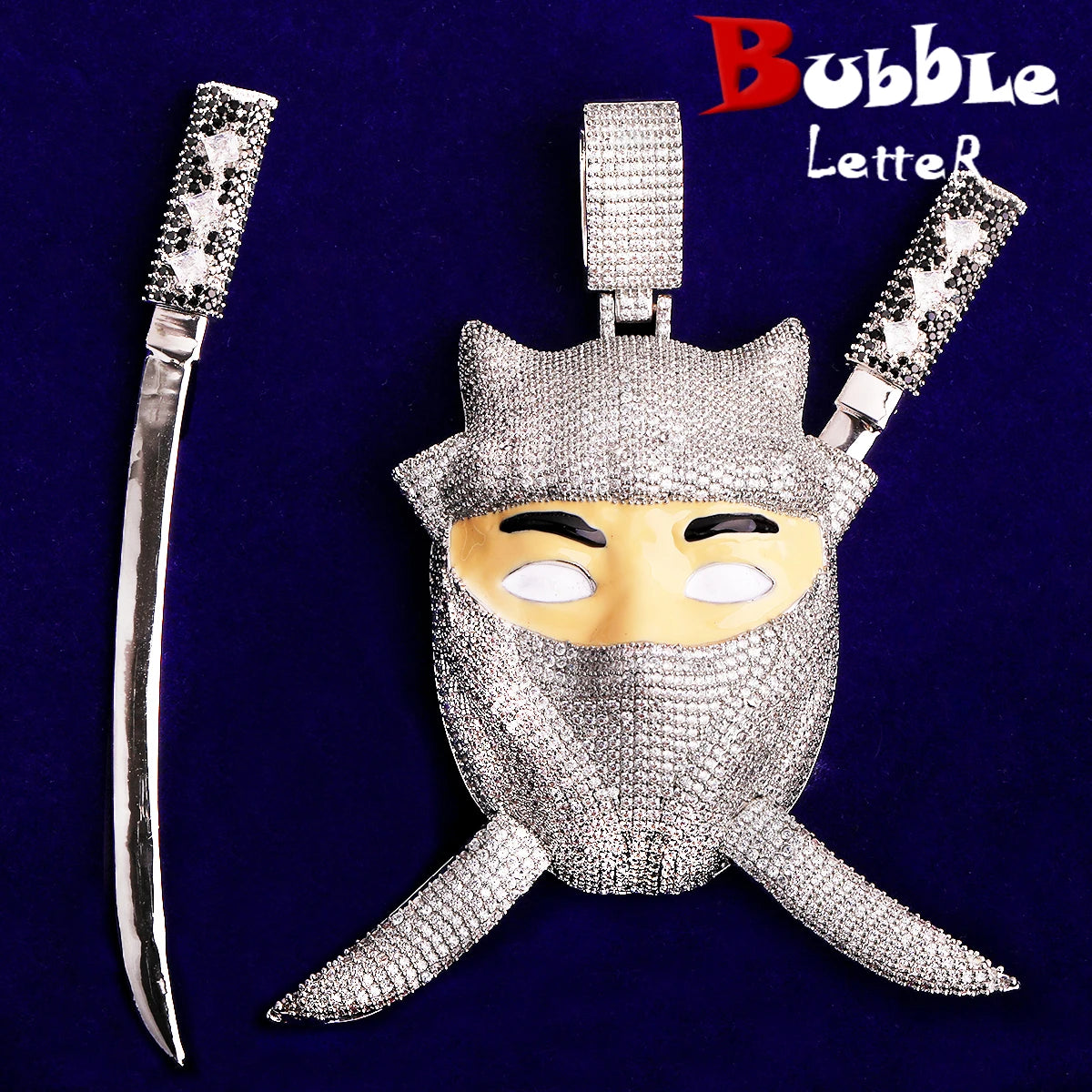Bubble Letter Colgante Ninja Edición Limitada Oro Blanco Necklace Pendant for Men 5A Cubic Zirconia Rapper Jewelry