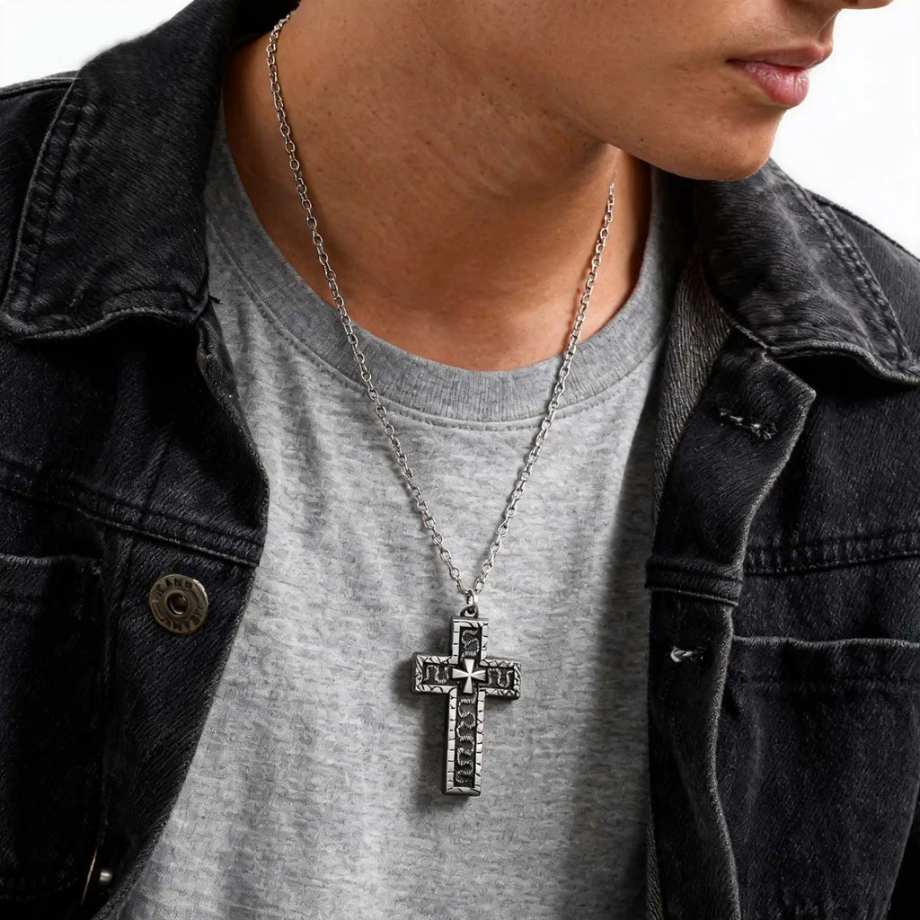 Vintage Secret Compartment Openable Cross Pendant Necklace, Gothic Punk Hip Hop Fashion Pendant Necklace for Men Metal Jewelry