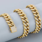 Hip Hop Heavy Cuban Link Chain Set Man Bracelet Necklace Luxury Gold Color Stainless Steel & Full CZ Men's Necklace &