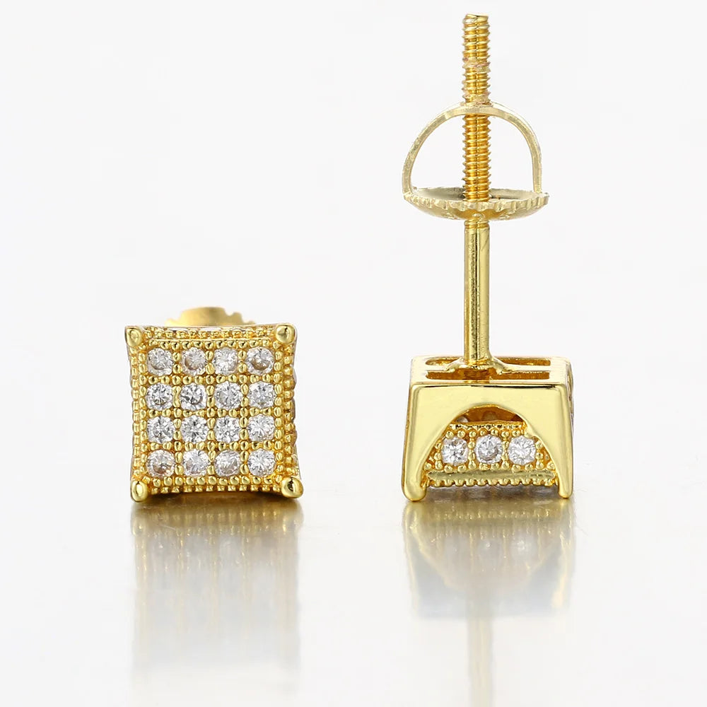 Iced Out Square Stud Earrings 5mm — Gold