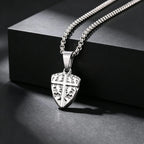 Men's Fashion Cross Shield Pendant Necklace, Waterproof Stainless Steel Punk Necklace with Box Chain, Retro Jewelry