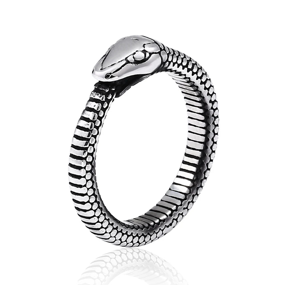 Punk Vintage Viking Snake Ring Men Women Stainless Steel Animal Ring Fashion Simple Biker Amulet Jewelry Gifts