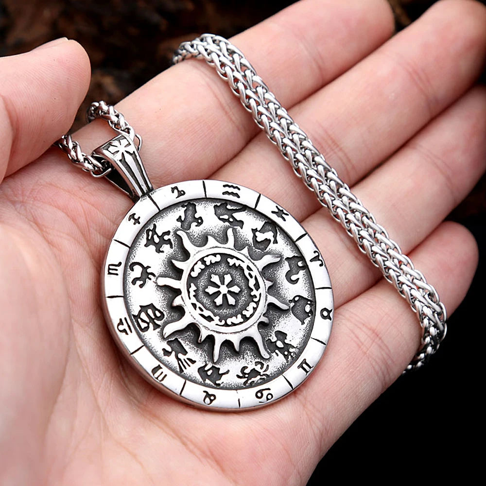 Zodiac Steel Pendant Vintage Constellation Round