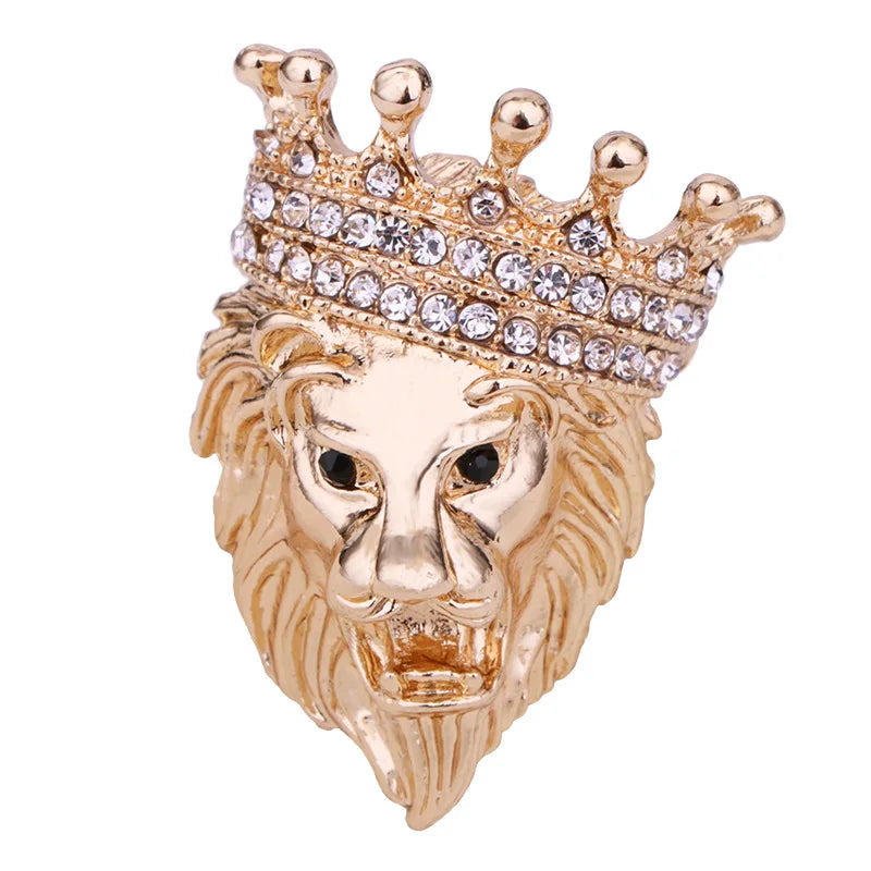 Vintage Lion Crown Brooch — Lapel Pin for Suit & Shirt Collar