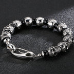 Punk Gothic Stainless Steel Skeleton Jewelry Full Skull Heads Chain Man Bracelet for Men Black Plastic Beads Bracelets