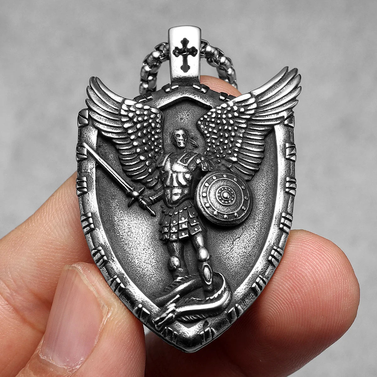 Archangel Michael Shield Pendant — Stainless Steel